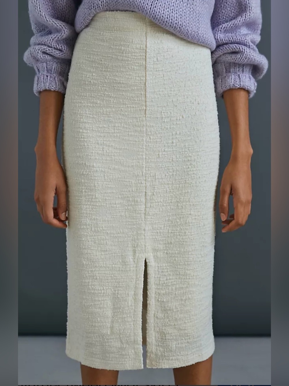 NWT Dolan Cynthia Tweed Pencil Skirt with Front Slit, Color Cream, Size Large